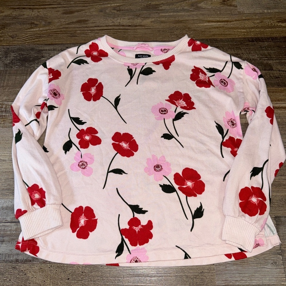 Kate Spade New York Pink Floral Pajama Top XS Long Sleeve Lounge Sleep